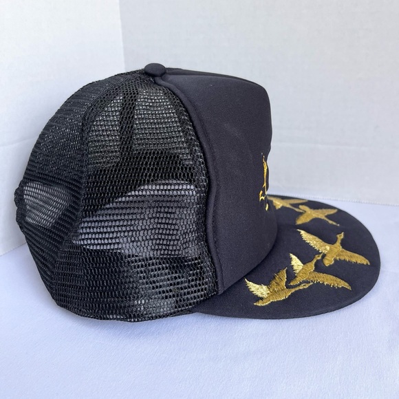 Vintage 80s Canada Geese Embroidered Black Gold Snapback Mesh Trucker Hat Cap - Picture 4 of 10
